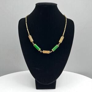 Vintage Sarah Coventry Faux Jade Necklace Gold Tone 1970s Statement
16”